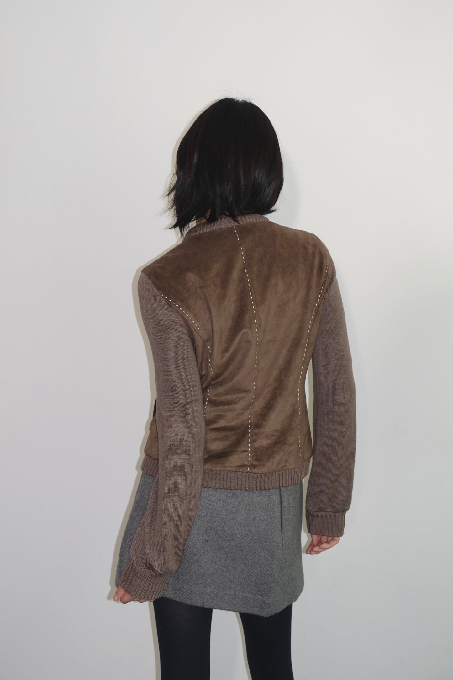 Zip-up suede knit jacket