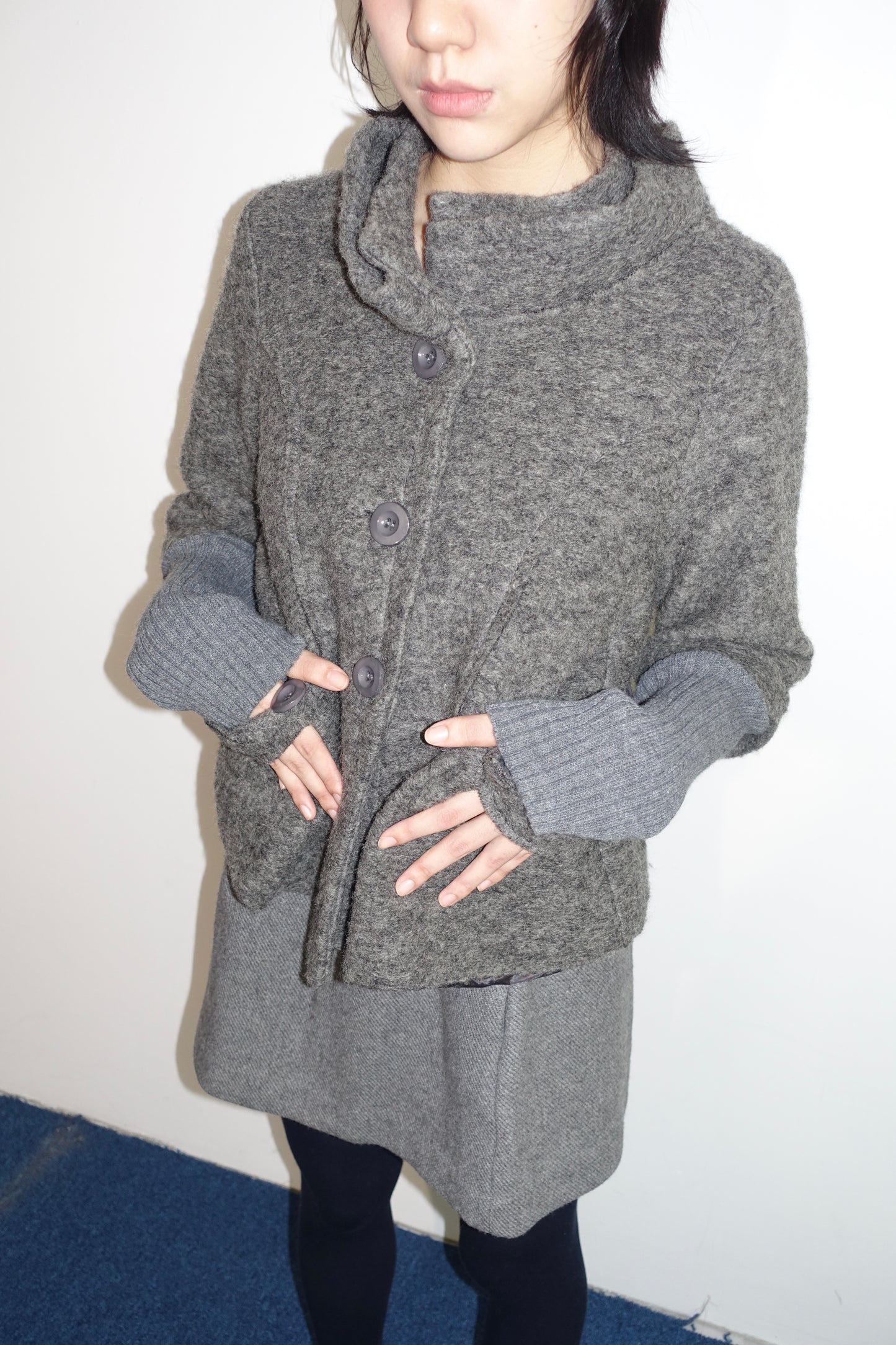 Italian-made grey 套袖毛衣