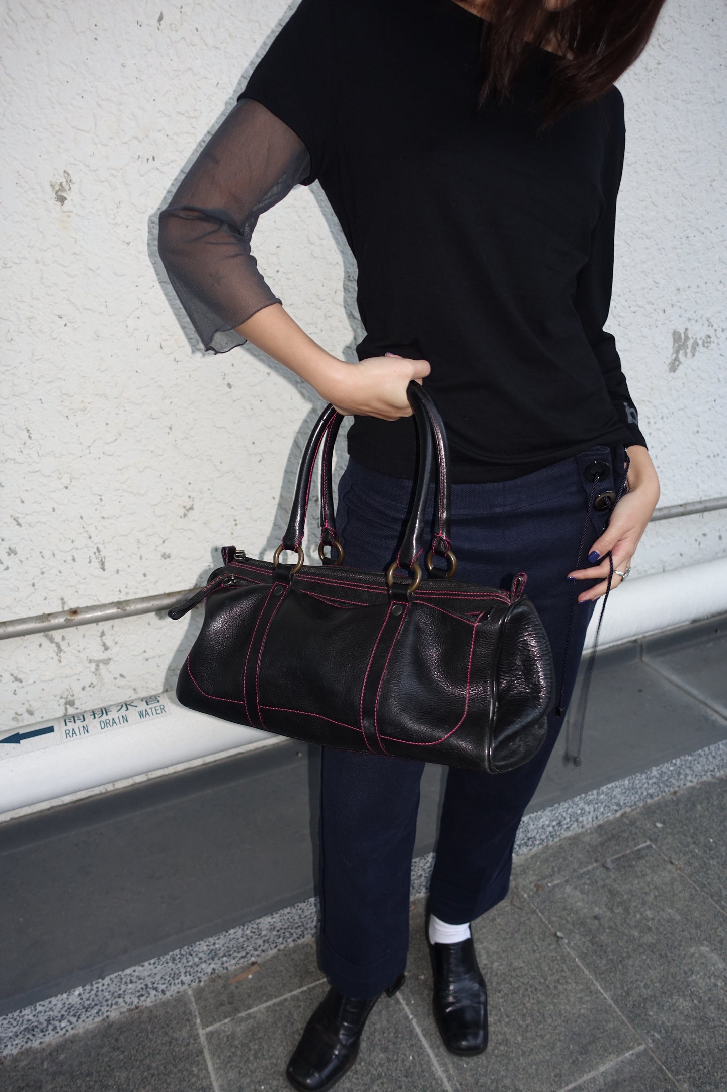 Marc Jacobs Bowling Bag with pink stitching