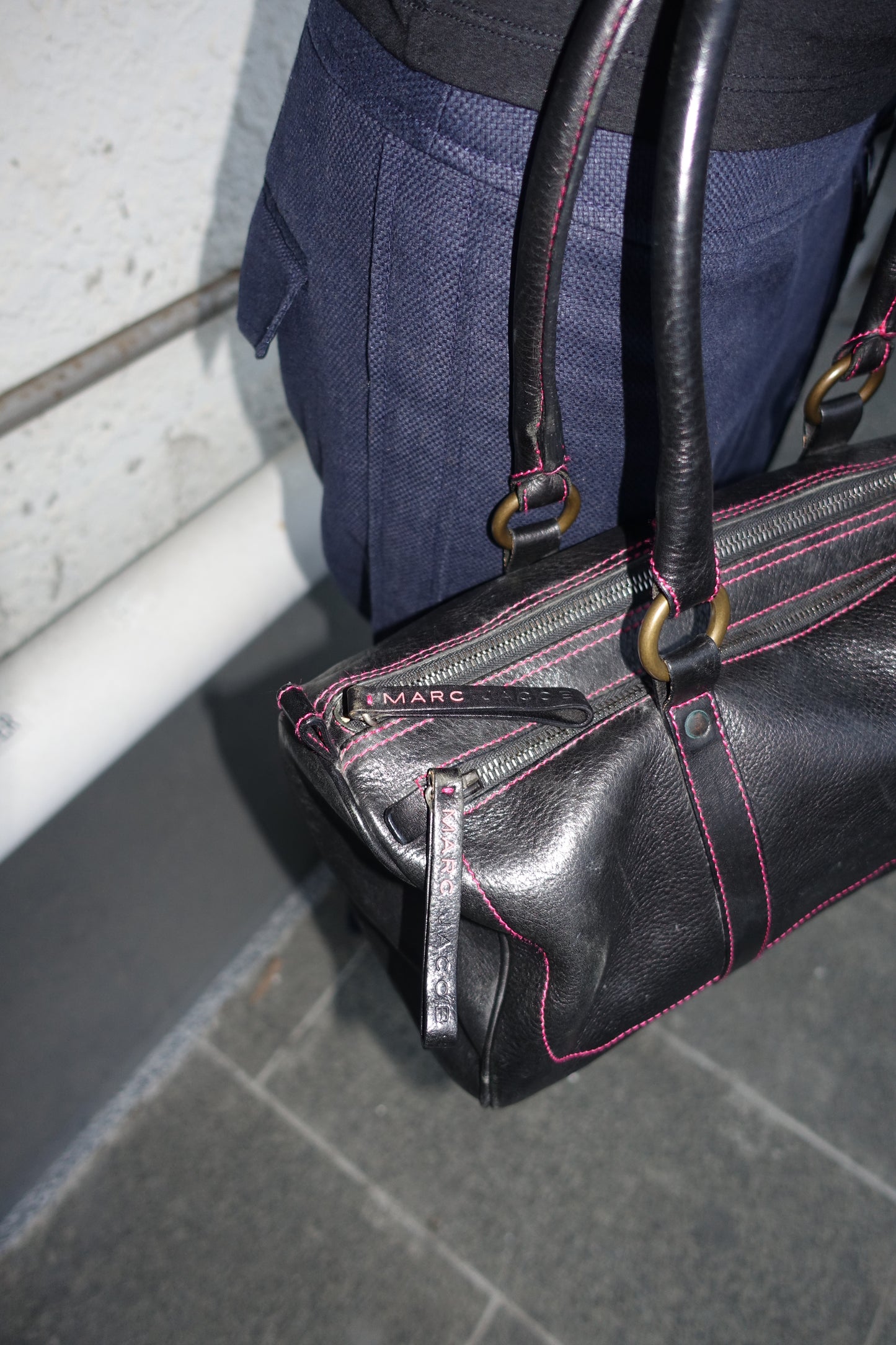 Marc Jacobs Bowling Bag with pink stitching
