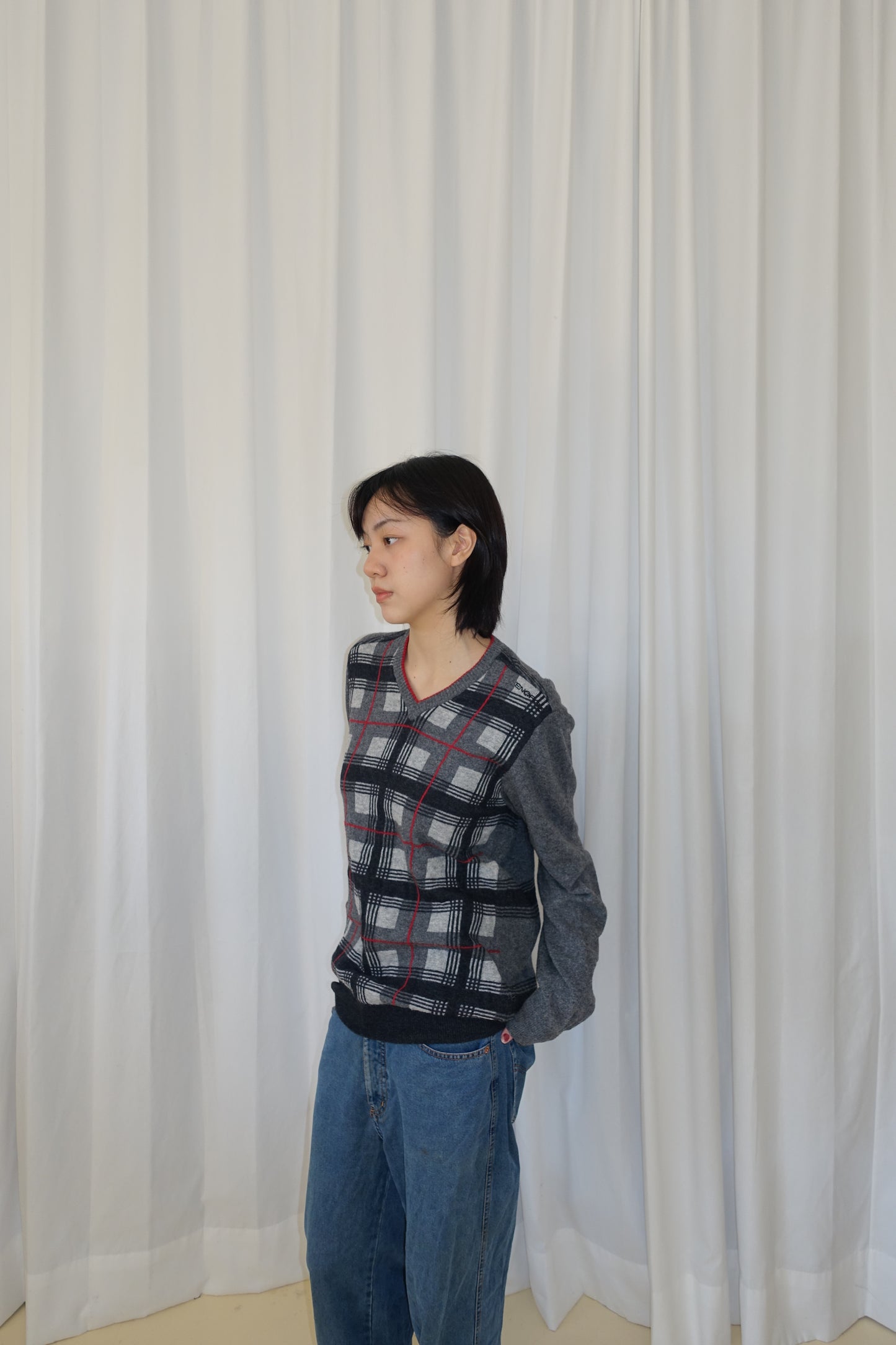Italian plaid knit sweater