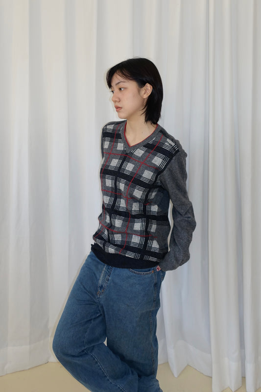 Italian plaid knit sweater