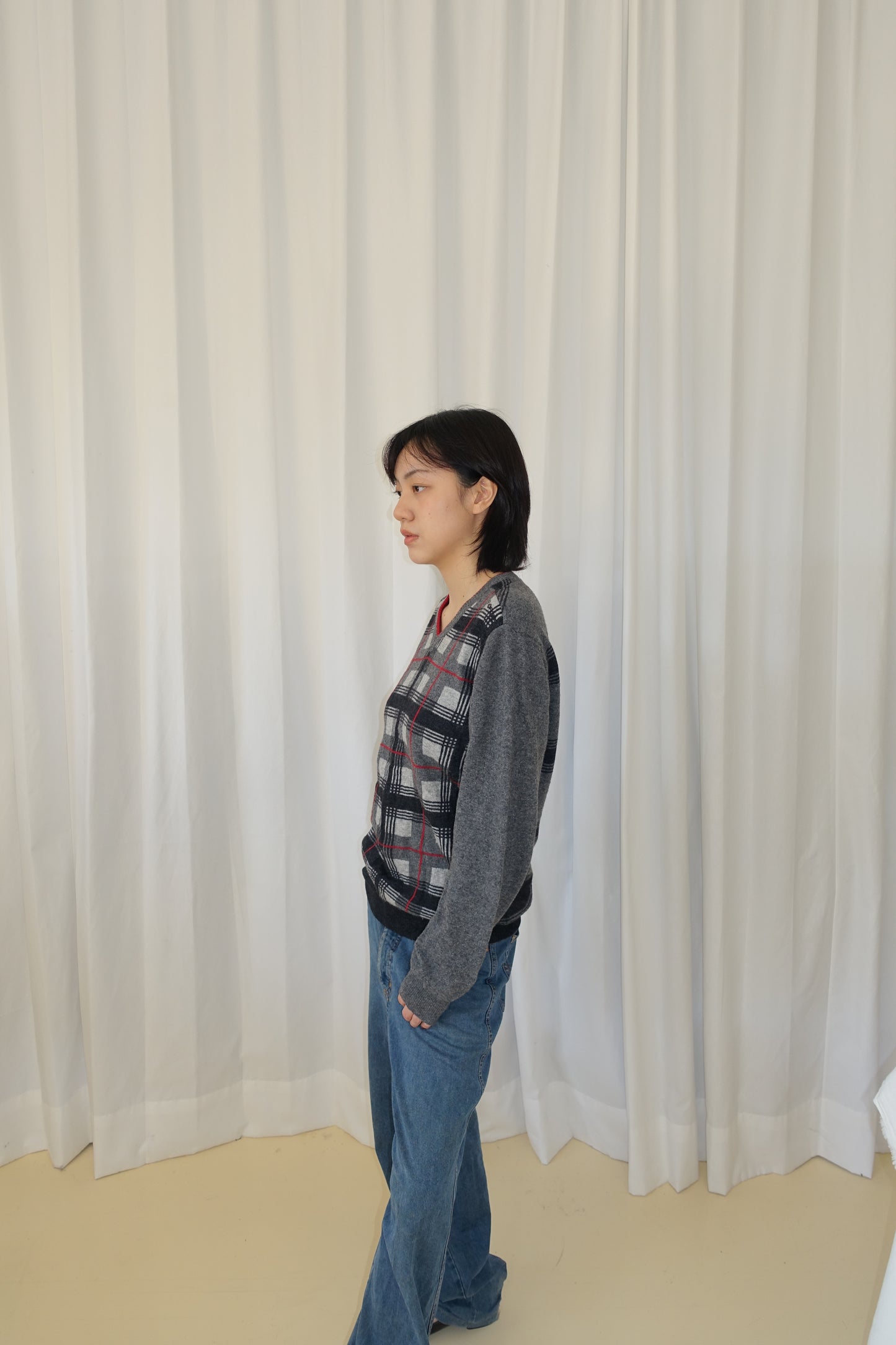 Italian plaid knit sweater