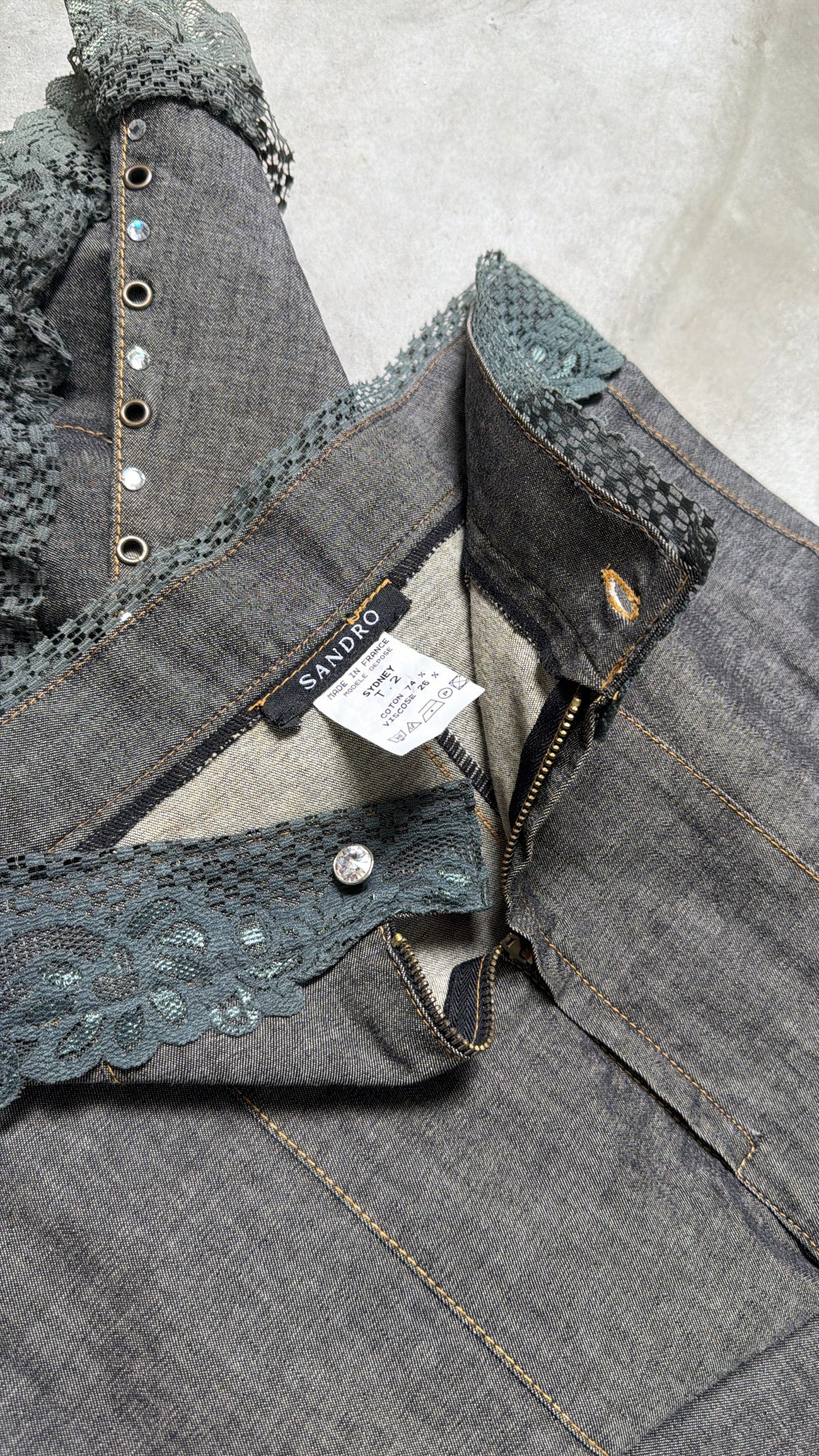 Vintage Sandro Distressed Lace Mermaid Skirt