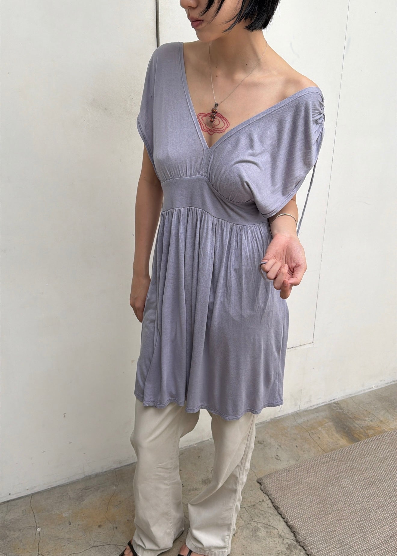 US-Made Violet Draped Sleeveless Top