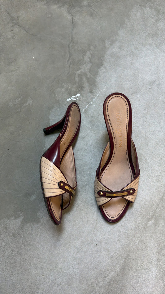 Louis Vuitton Burgundy Heeled Mules