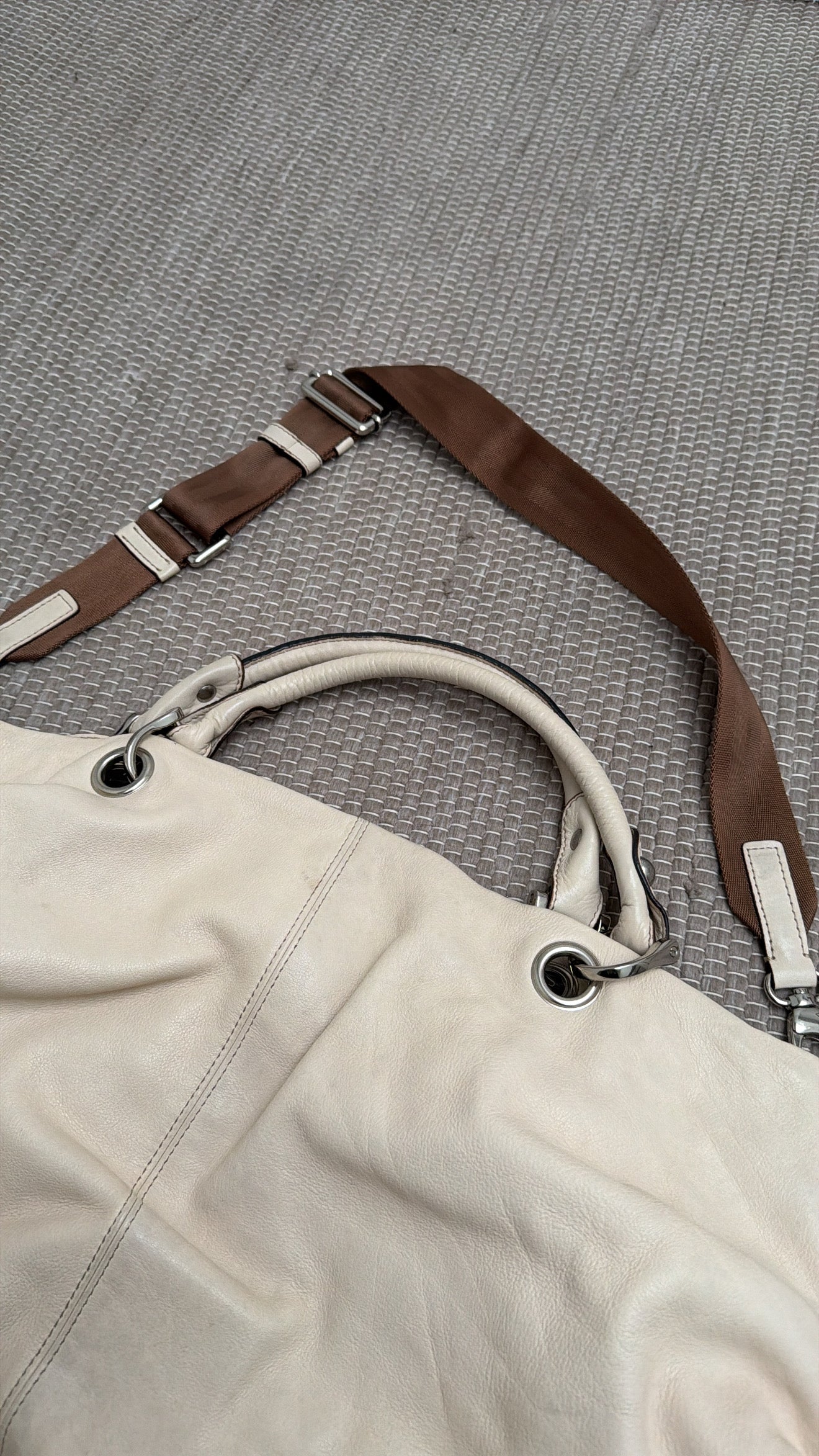 White leather oversized shoulder bag