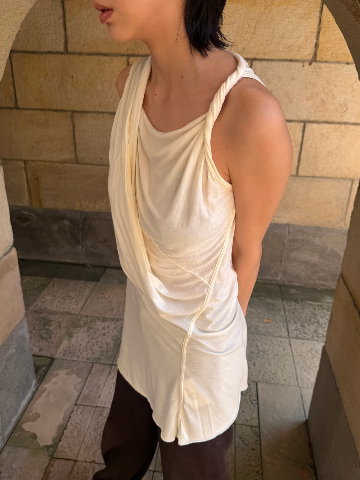 Rick Owens Cream Ruched Dress