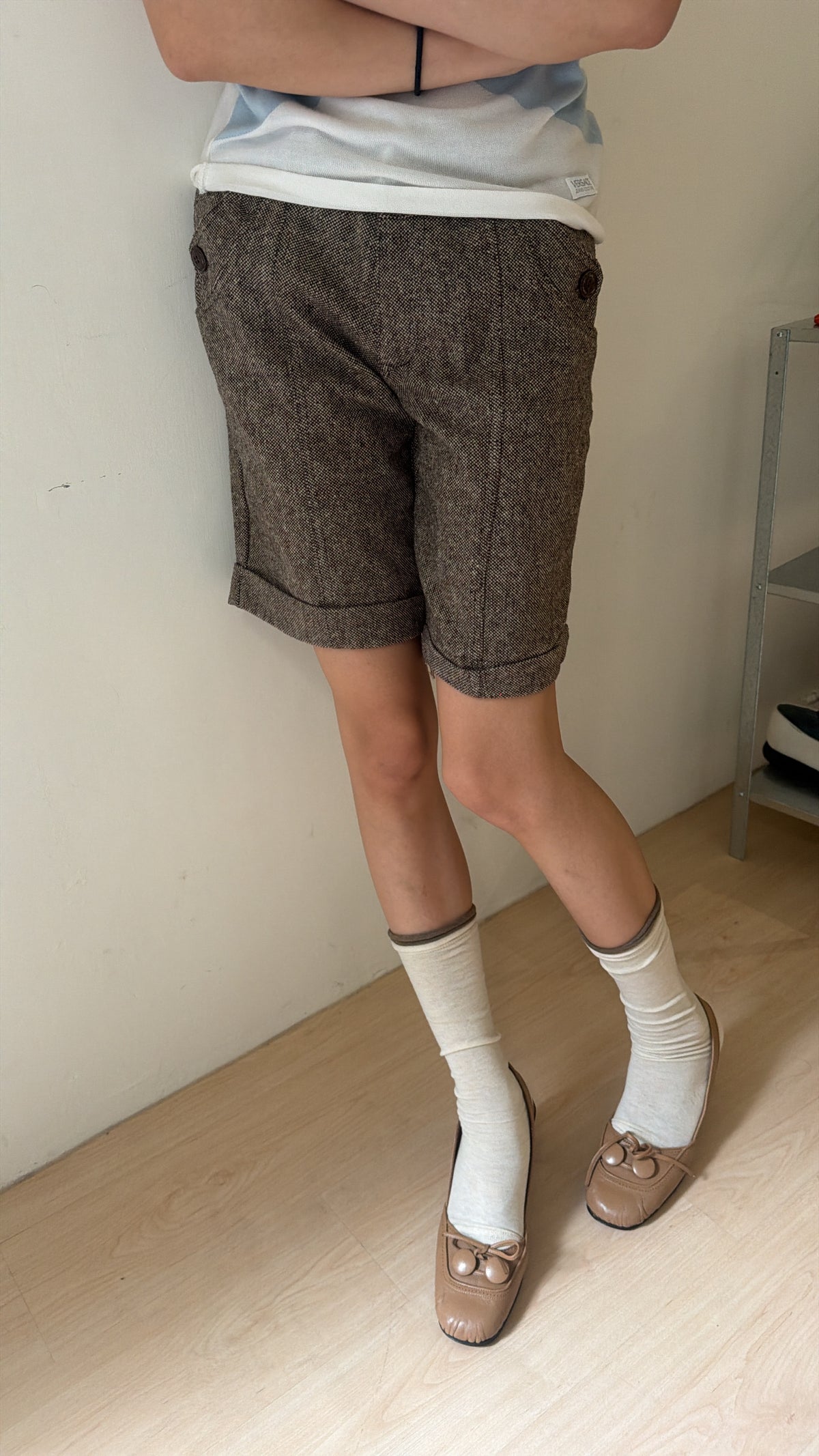 Brown Tweed Shorts
