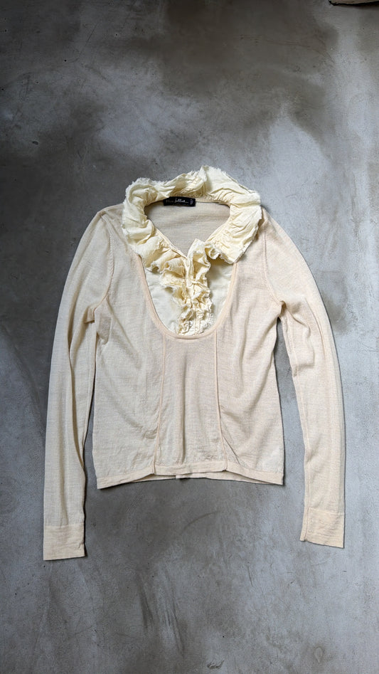 Cream Ruffle Collar Knit Top