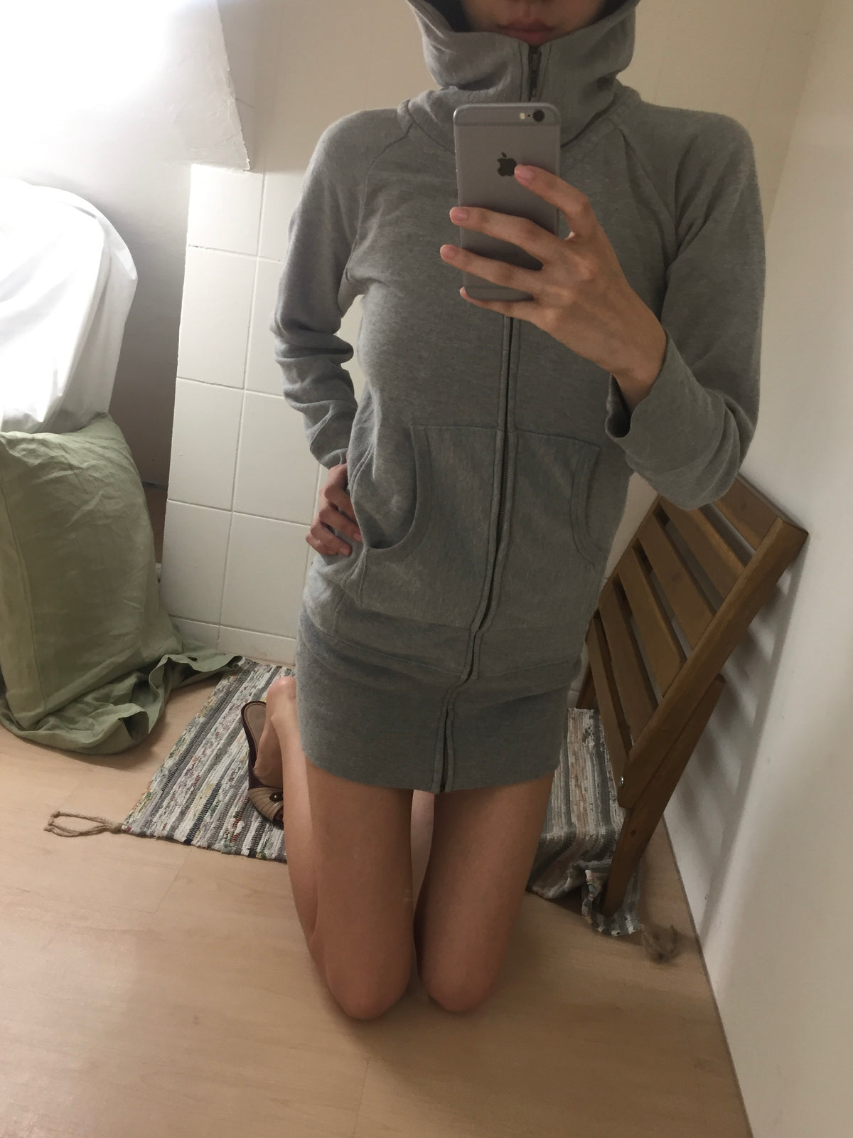 Grey Long Hooded Jacket
