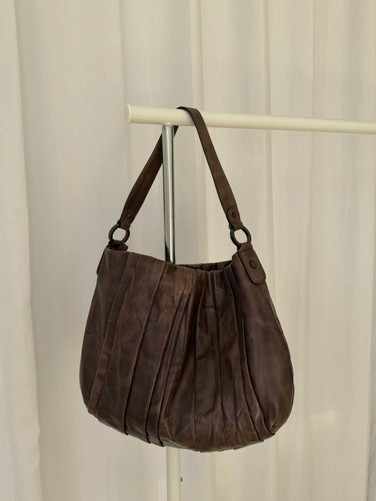 DKNY ruched leather bag灰棕皺褶真皮肩背包