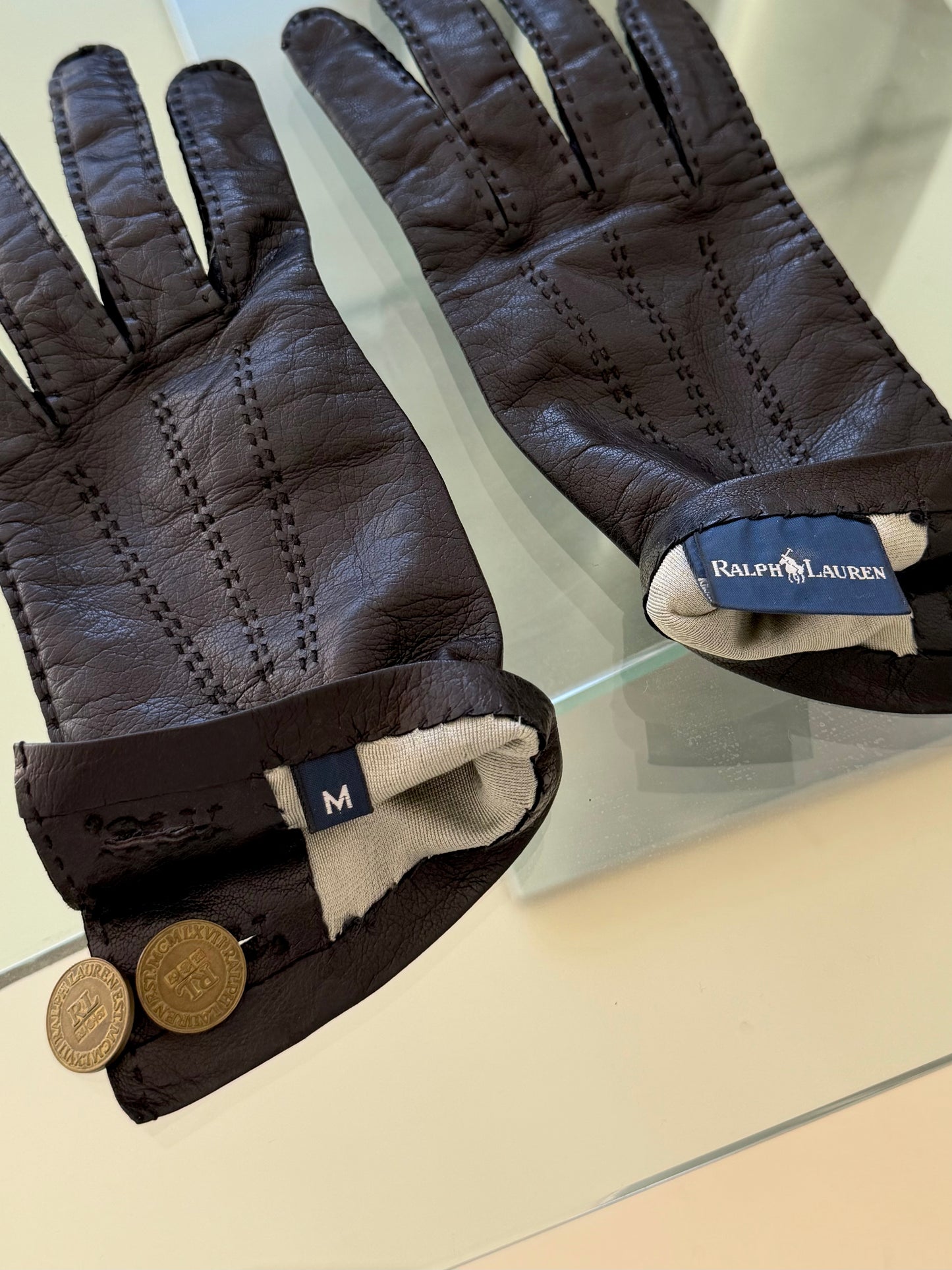 Ralph Lauren leather gloves 縫線真皮手套