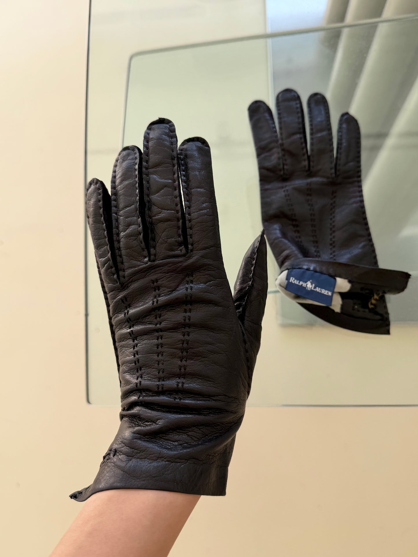 Ralph Lauren leather gloves 縫線真皮手套