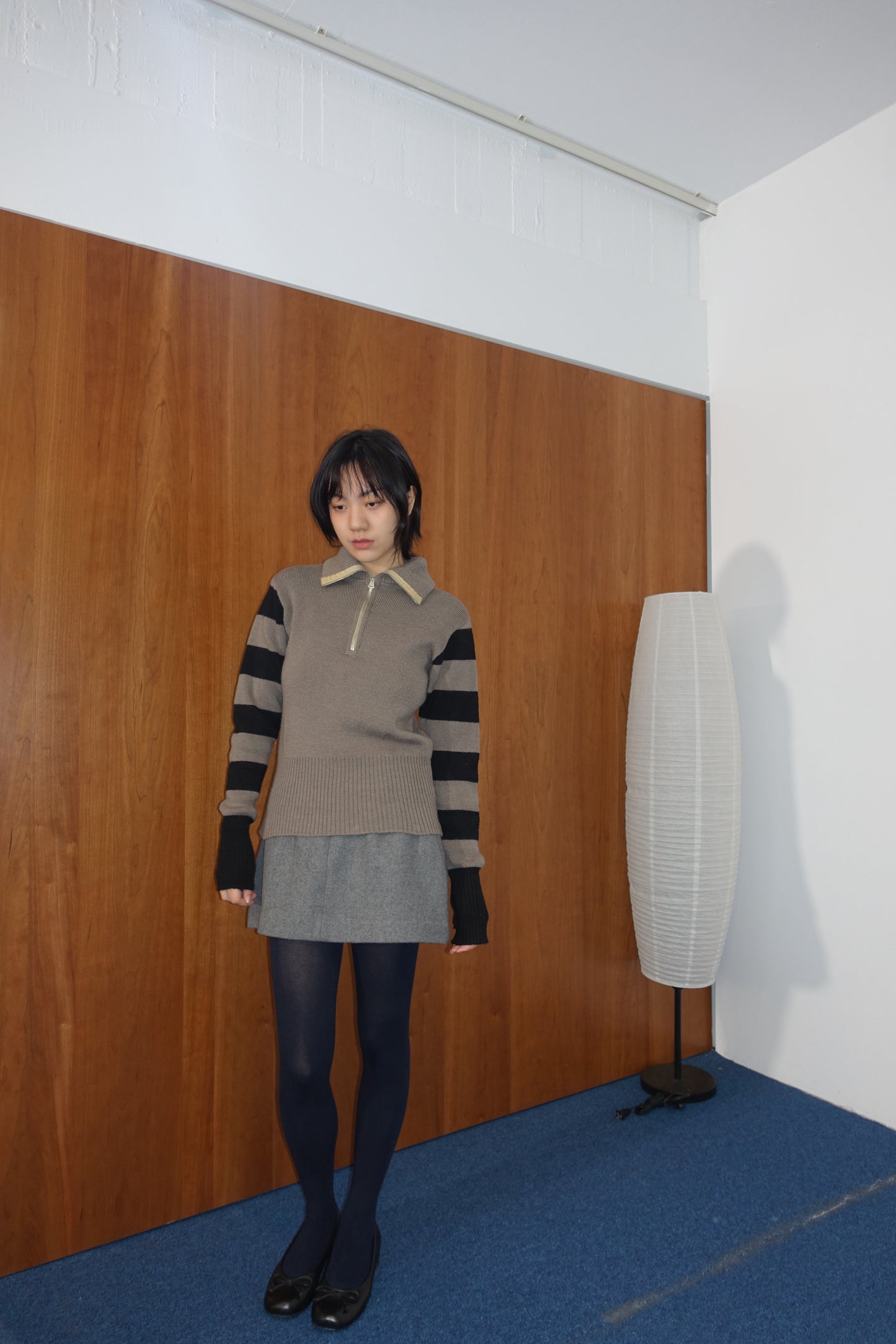 Zip-neck 條紋長袖毛衣